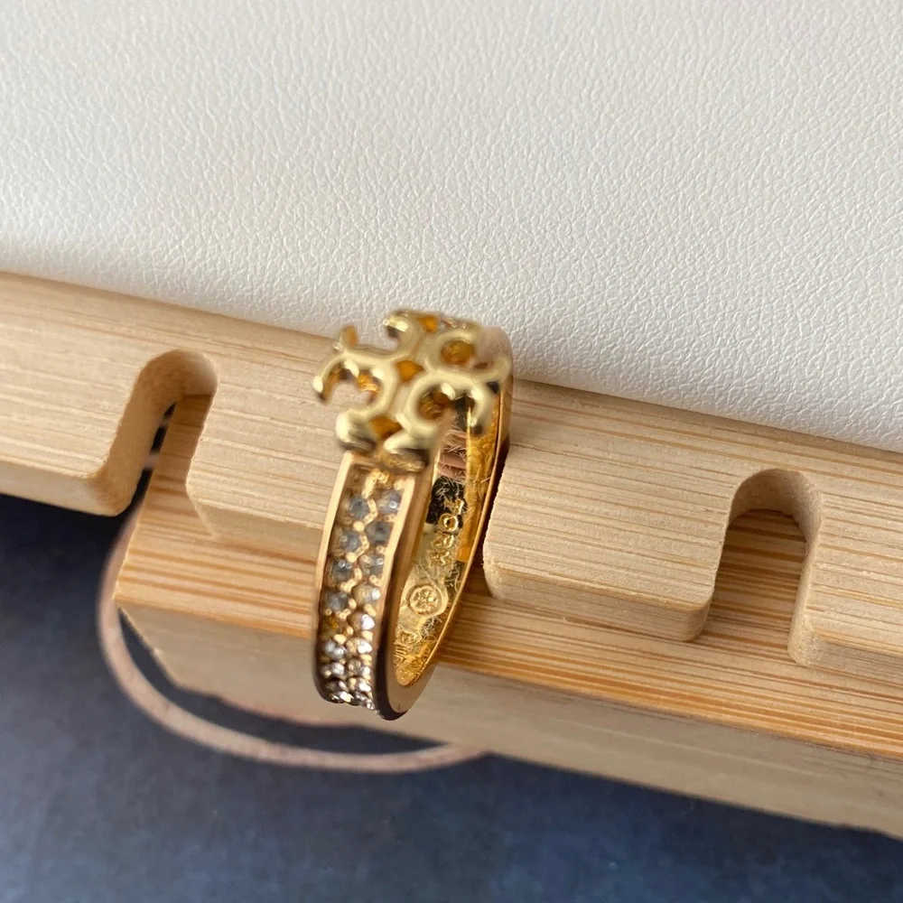 Tory Burch Gold Ring with Tiny Crystal Details